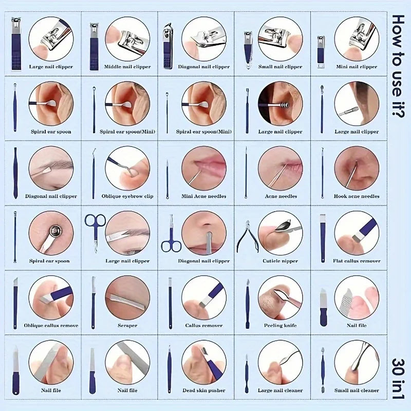 30-in-1 Manicure Set – Professional Nail Clipper & Pedicure Grooming Kit.